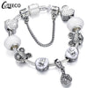 CUTEECO 925 Fashion Silver Charms Bracelet Bangle For Women Crystal Flower Beads Fit Brand Bracelets Jewelry